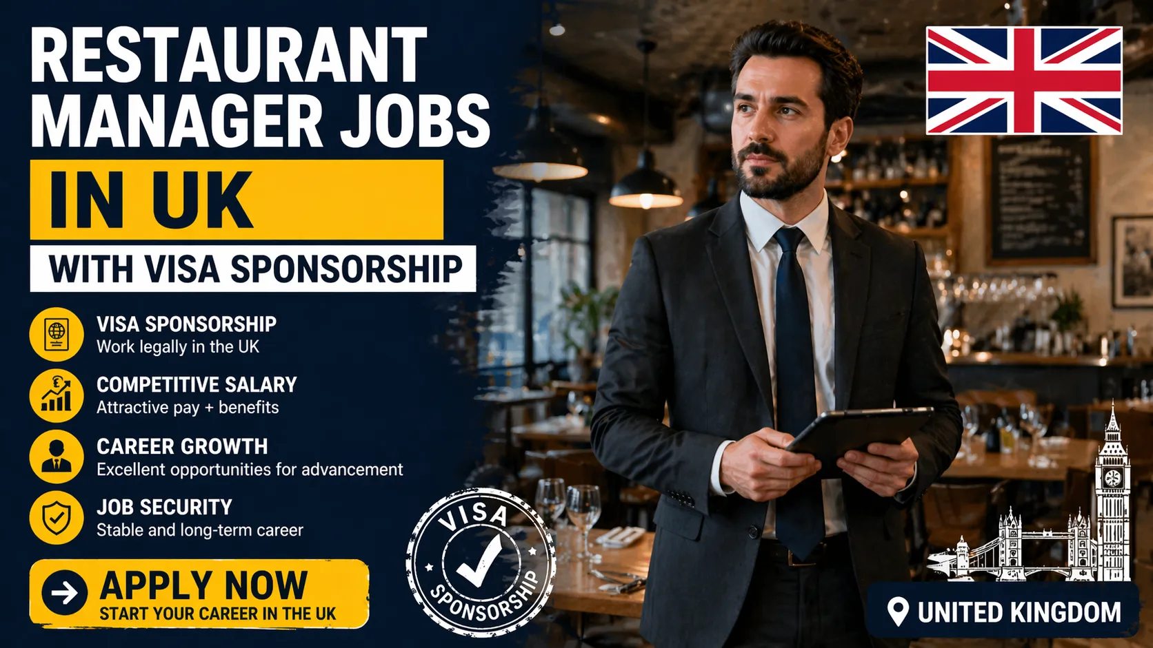 Restaurant Manager Jobs in UK with Visa Sponsorship